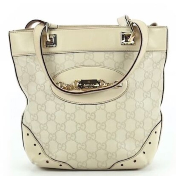 Gucci Handbags - GUCCI Guccissima vintage GG logo silver Canvas Leather Tote Bag White Auth